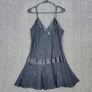 Vintage Mara Intimates Chemise Lingerie M Midnight Blue Floral Lace Sexy Goth